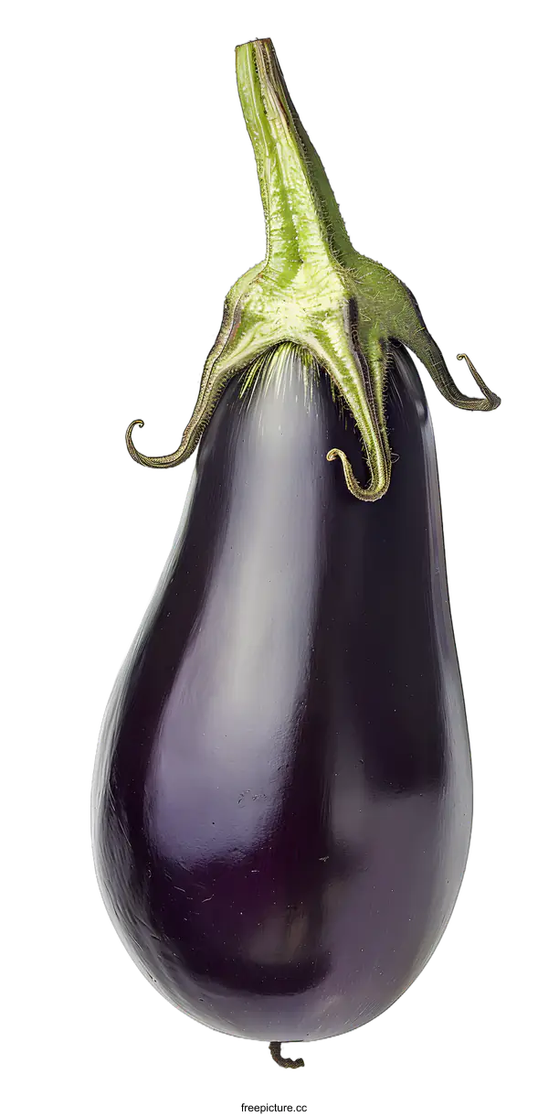 [Transparent Background PNG]Single Eggplant with Green Stem Isolated on White Background