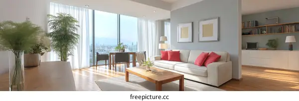 Modern Living Room with City Views