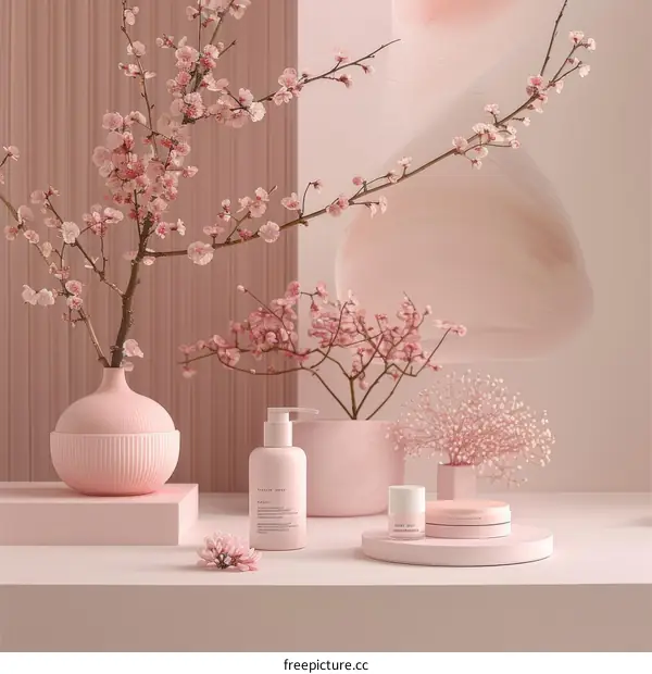 Pink and White Floral Cosmetics on Pink Podiums