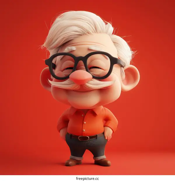 Cheerful Grandpa with Glasses 3D Cartoon Character