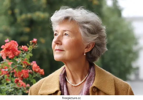 Elderly Woman Outdoors Enjoying Nature
