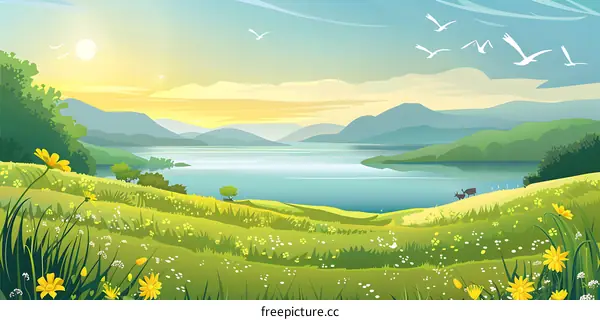 Summer Landscape with Mountains and Lake
