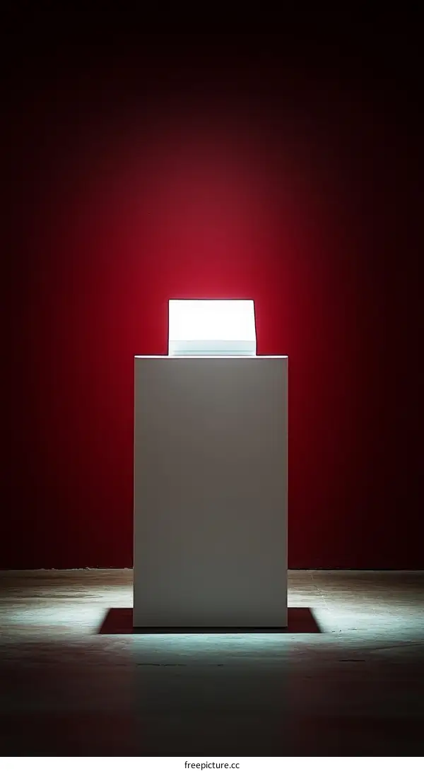 Empty White Display Stand Against Red Background