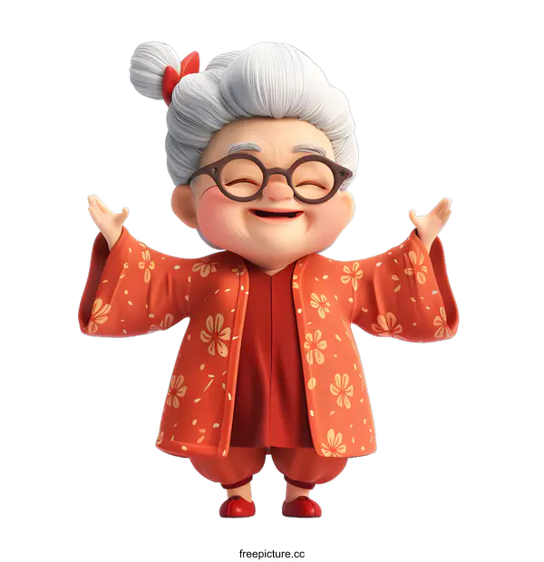 [Transparent Background PNG]Happy Chinese Grandma New Year Celebration