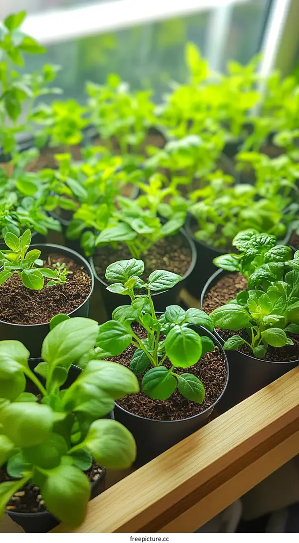 Fresh Herbs Growing in Pots  Indoor Garden