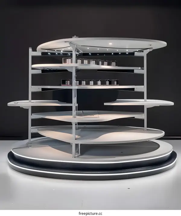 Rotating Display Stand With Multiple Shelves and LED Lights