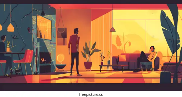 Two Men Talking in a Modern Home Illustration