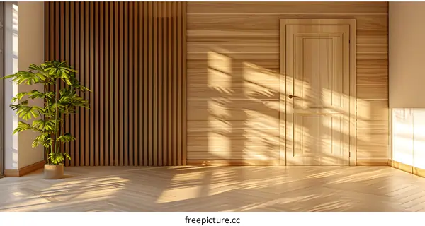 Minimalist Room Interior Design With Wooden Wall