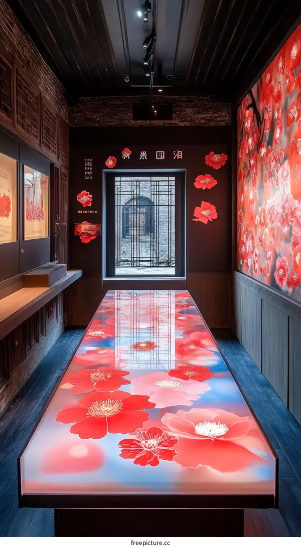 Red Flowers Exhibit Hall Tabletop Design