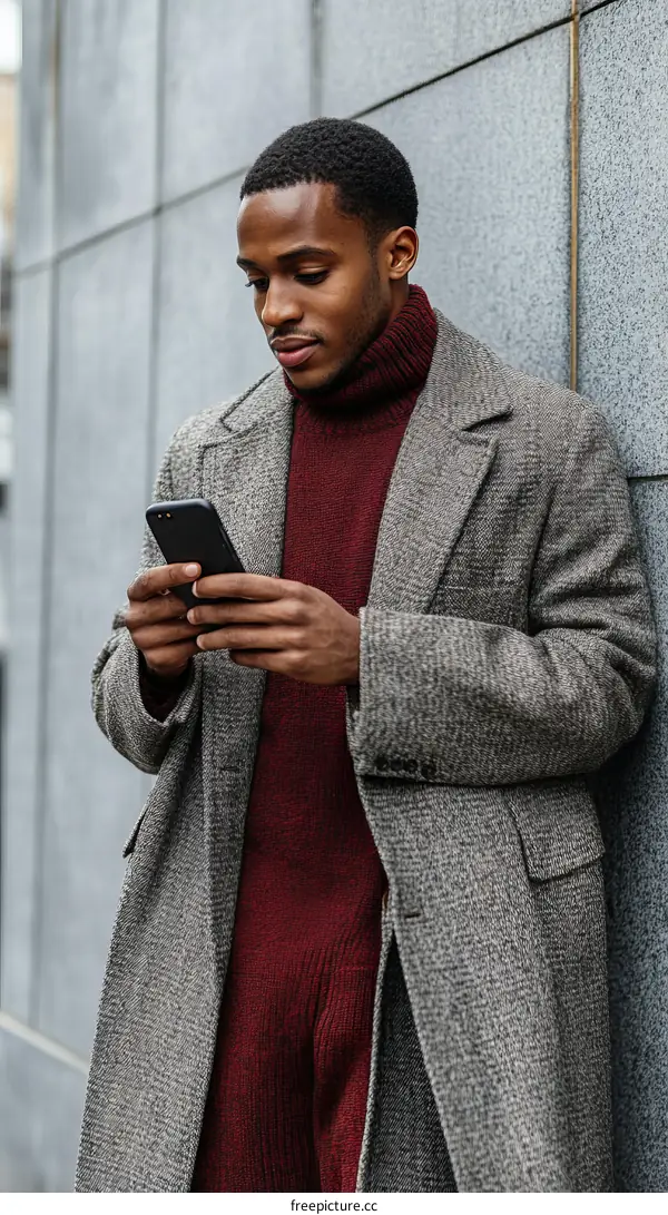 African Man Using Smartphone Outdoors