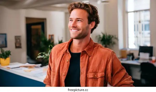 Smiling Caucasian Male in Modern Office