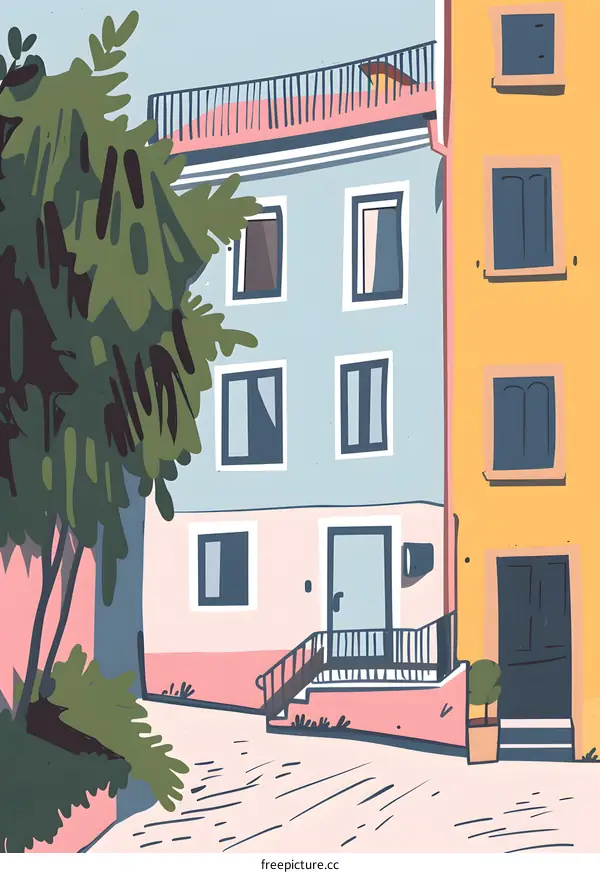 Colorful Buildings With Windows and Door Illustration