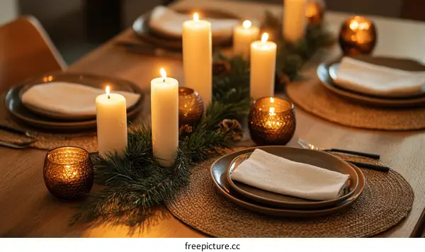 Christmas Festive Table Setting with Candles