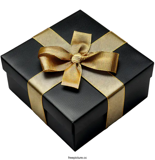 [Transparent Background PNG]Elegant Black Gift Box with Gold Ribbon