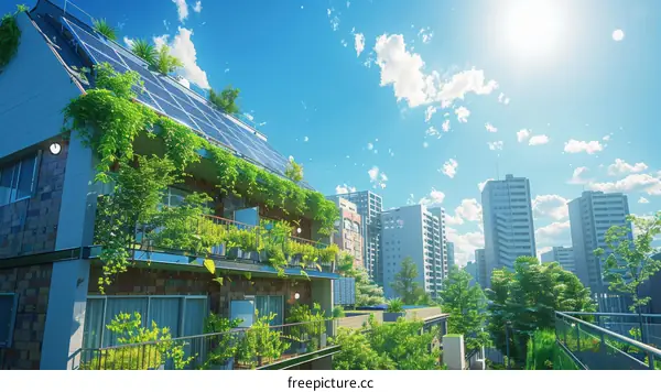 Green Residential Building in Modern Urban Skyline