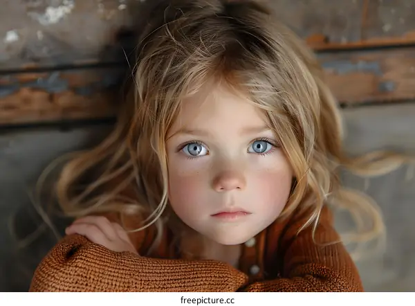 Portrait of a young girl with blonde hair and blue eyes