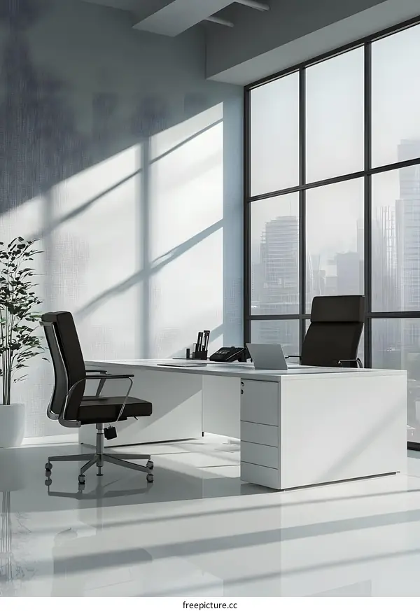 Modern White Office Desk with City View