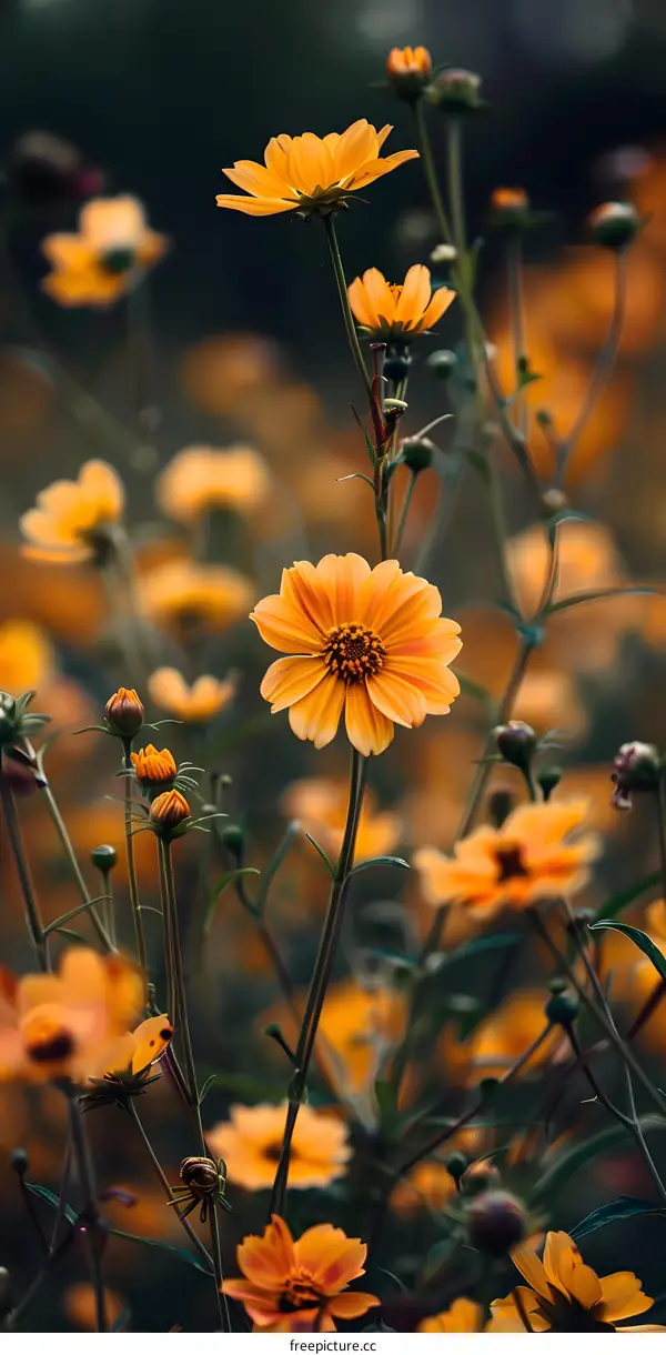 Orange Wildflowers with Green Stems