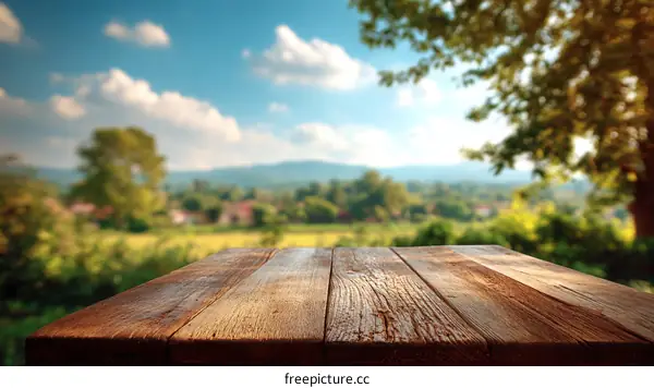 Wooden Table Top Outdoor Scenic View