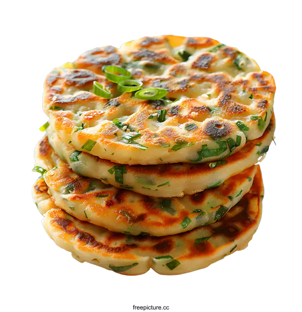 [Transparent Background PNG]A stack of scallion pancakes