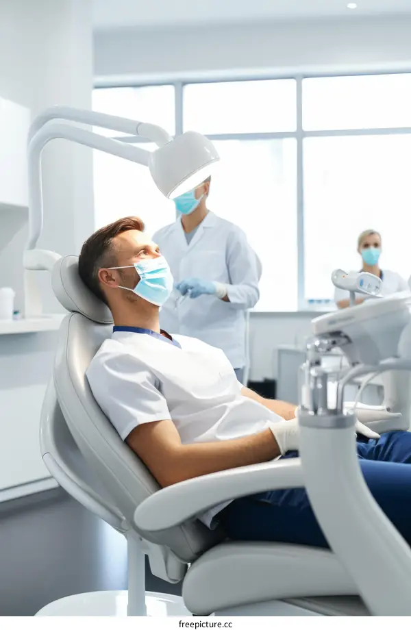 Dentist memeriksa gigi pasien di klinik gigi