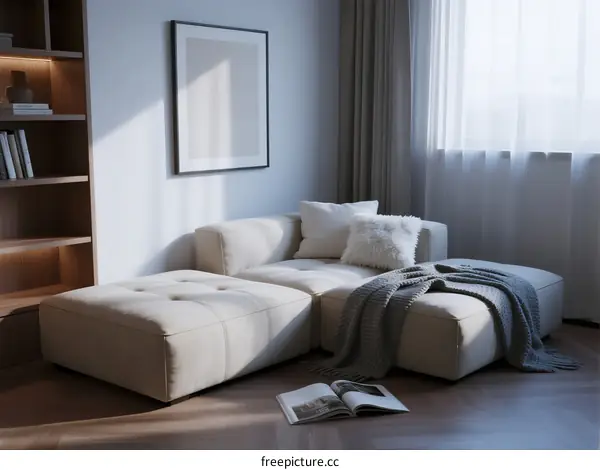 Modern living room with comfortable sofa and natural light