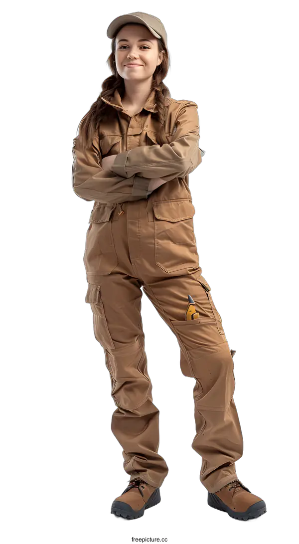 [Transparent Background PNG]portrait of a young female carpenter in workwear
