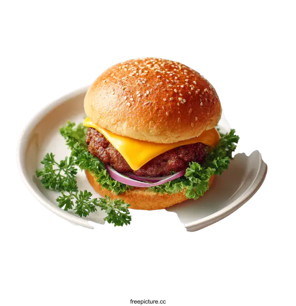 [Transparent Background PNG]Delicious Cheeseburger on a Plate