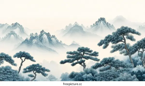 Misty Mountain Landscape Painting