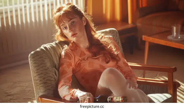 Portrait of a Young Woman with Red Hair Sitting in a Chair