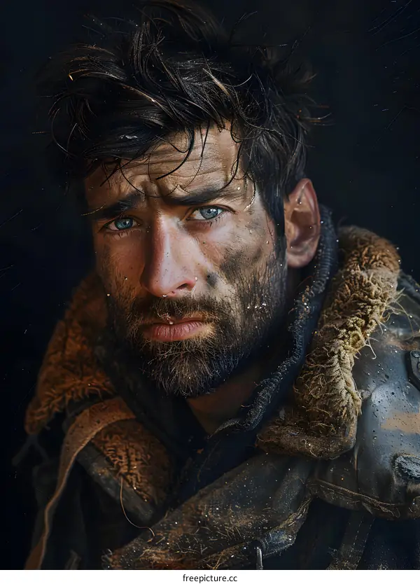 Portrait of a male model with dirt on his face