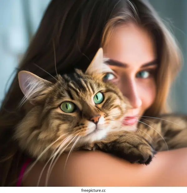 A ginger cat and a woman with green eyes