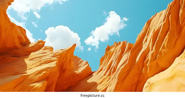 Orange Rock Formation Canyon With Blue Sky