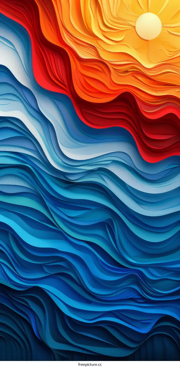 Geometric Abstraction with Vivid Red Blue Waves