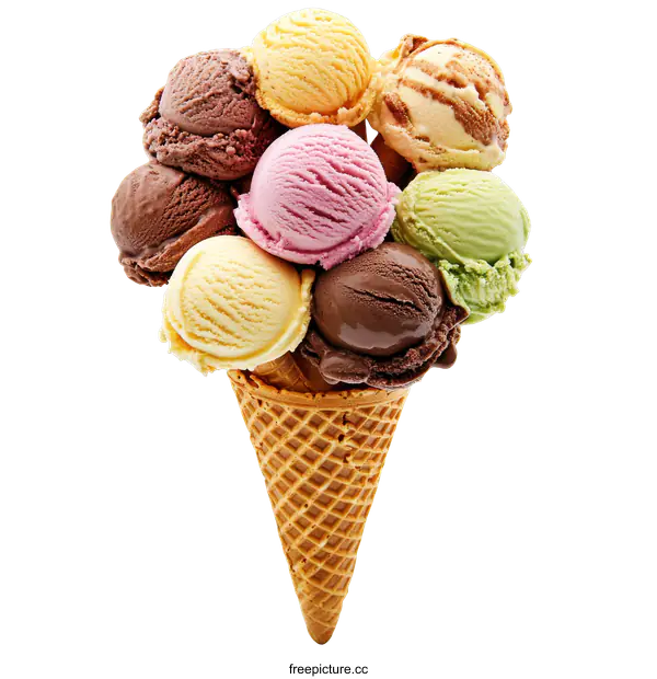 [Transparent Background PNG]Delicious Colorful Ice Cream Sundae in Waffle Cone