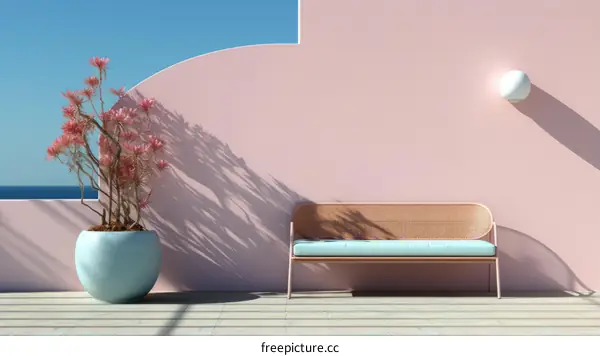 Minimalist Pink and Blue Outdoor Living Space