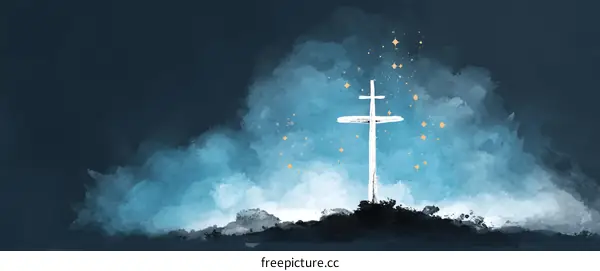 Religious Illustration of a Cross in a Night Sky