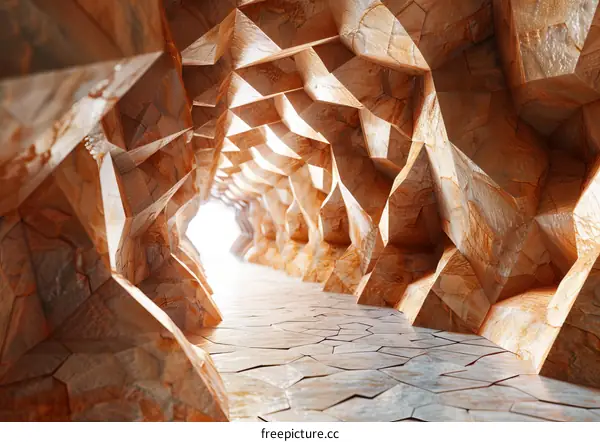 Glowing Orange Crystal Tunnel: Futuristic Sci-Fi Scene