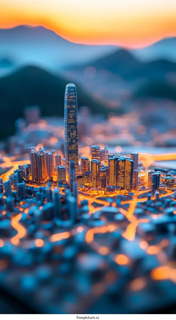 Cityscape Model Illustration at Sunrise