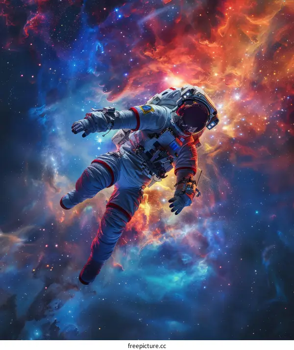 Astronaut in spacesuit floating in the vastness of space