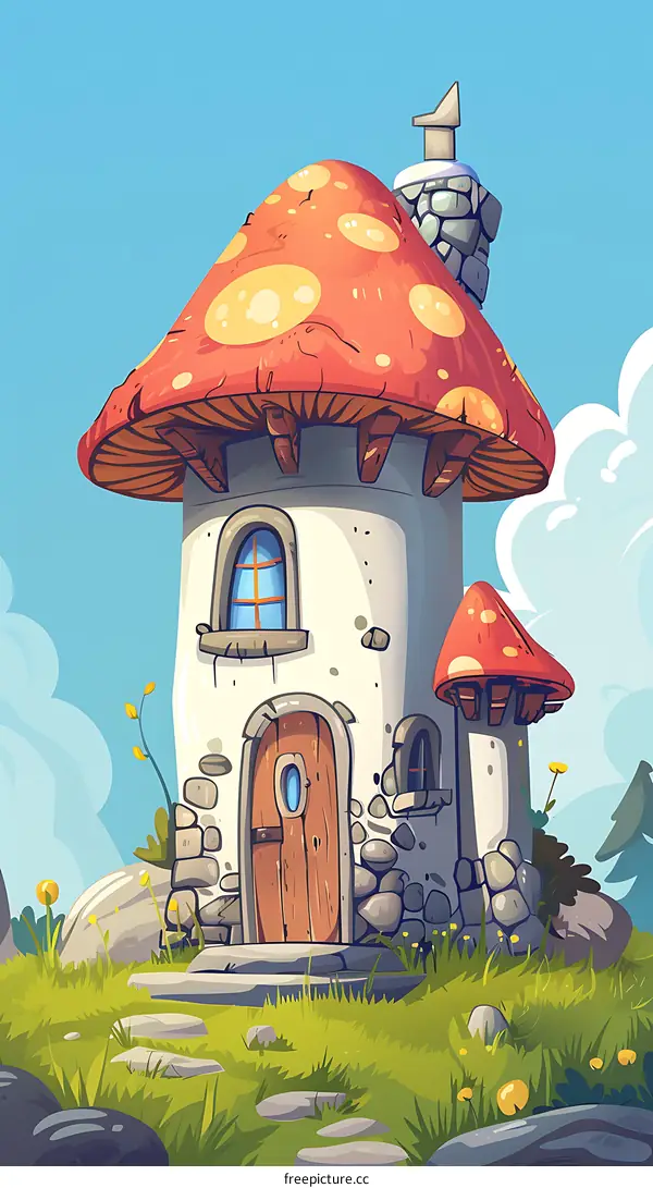 Cartoon House Illustration Mushroom Roof Fantasy Landscape