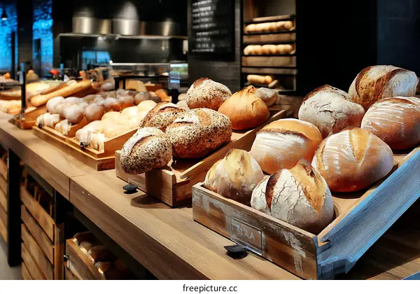 Bakery Display of Freshly Baked Breads