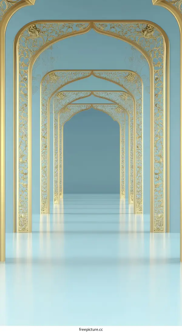Elegant Golden Archways Corridor Illustration