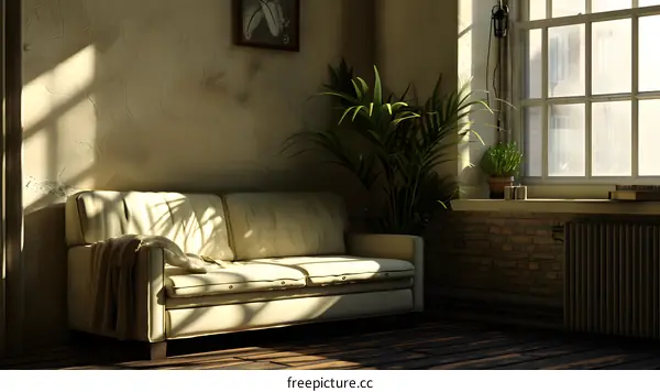 Sunlight Streaming Through Window In Living Room With Sofa