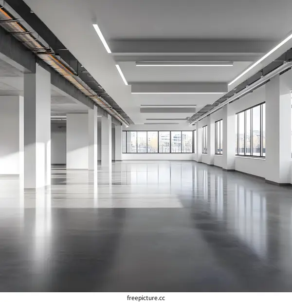 Modern Empty Office Space With Concrete Floor and Windows