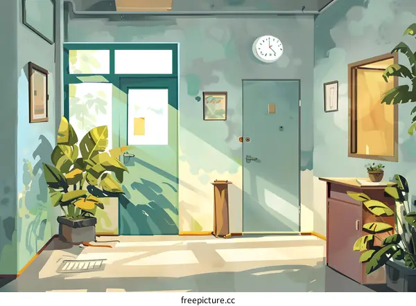 Green Doorway With Sunbeams