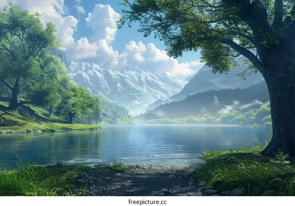 Magical Mountain Landscape with Tranquil Lake