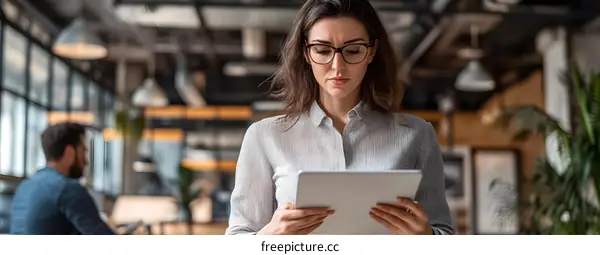 Young Woman Using Tablet In Modern Office