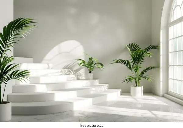 Modern Minimalist White Stairway Interior Scene