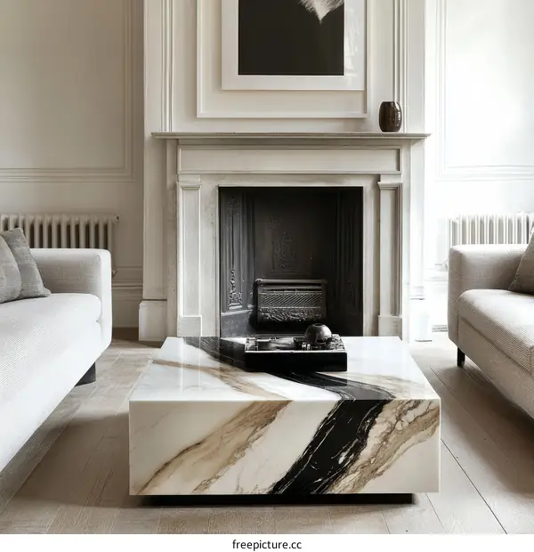 Modern Living Room Coffee Table with Marble Top